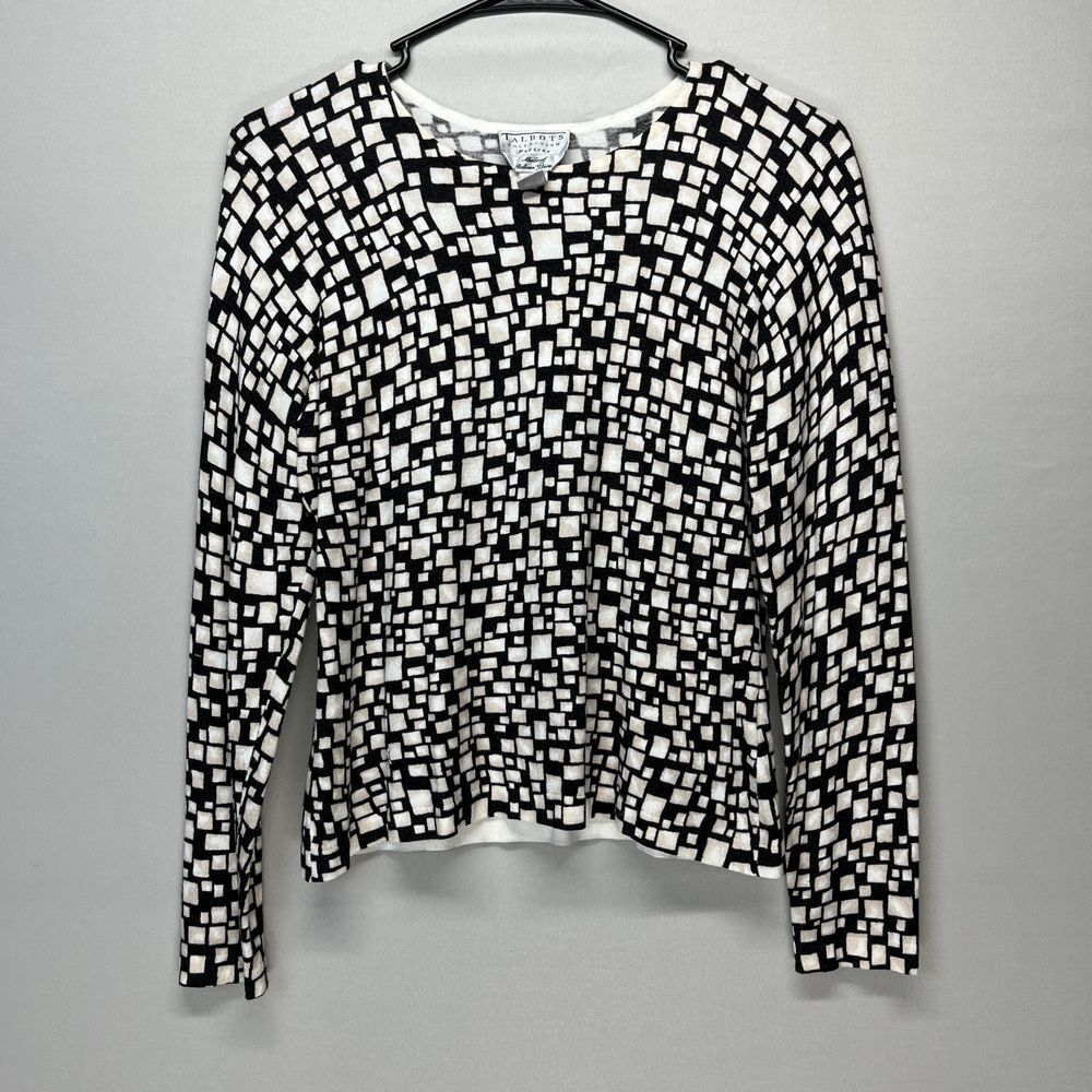 Talbots Collection Petites Black White Geometric Print Lightweight‎ Sweater PM